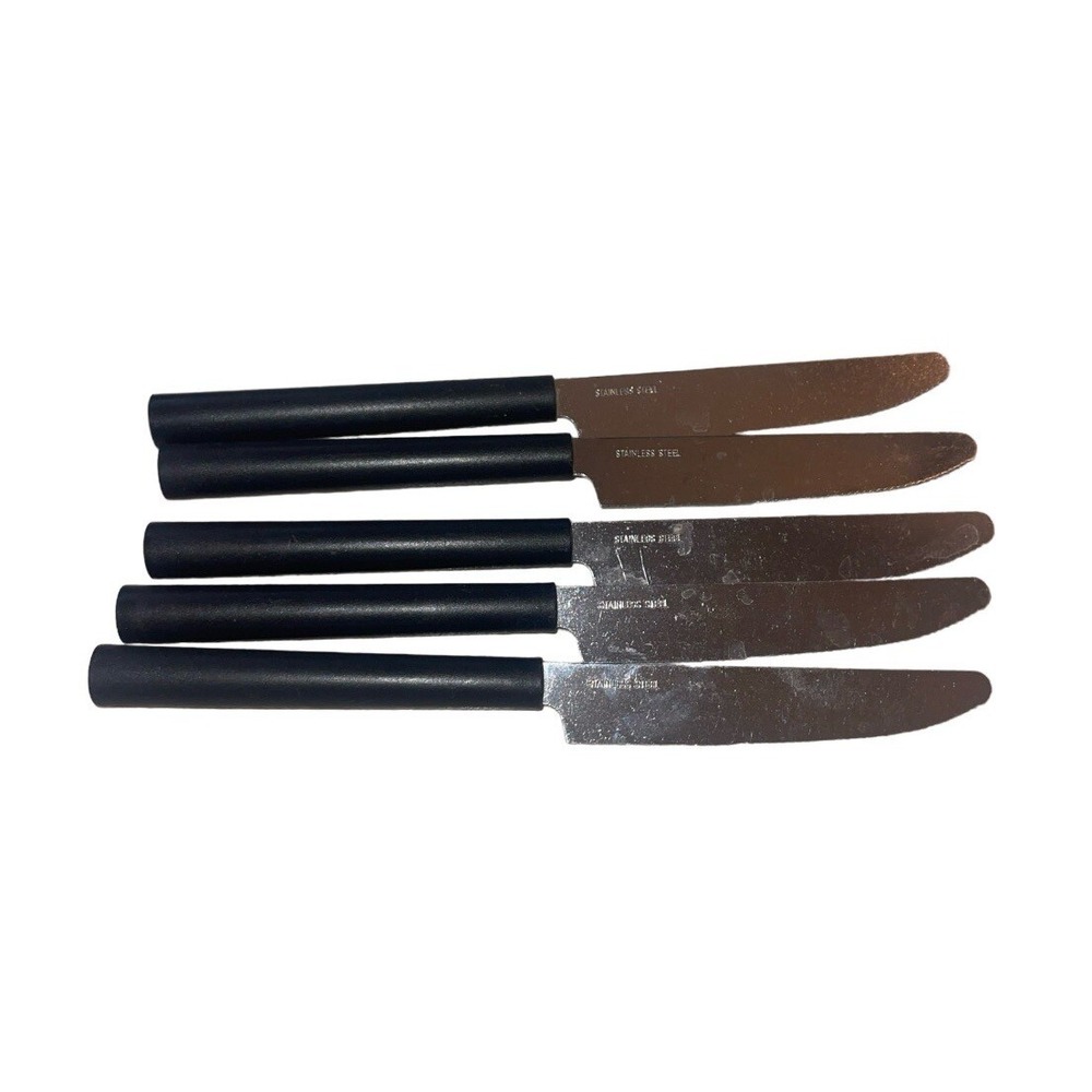 Lot 5 Stainless Steel Black Plastic Handled Butter Knives Silverware Flatware